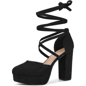 imageAllegra K Womens Platform Block Heel Lace Up Pumps SandalsBlack