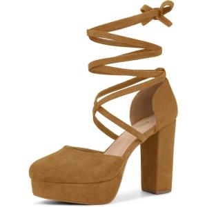 imageAllegra K Womens Platform Block Heel Lace Up Pumps SandalsBrown