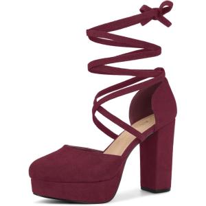 imageAllegra K Womens Platform Block Heel Lace Up Pumps SandalsBurgundy