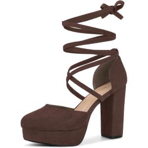 imageAllegra K Womens Platform Block Heel Lace Up Pumps SandalsCoffee