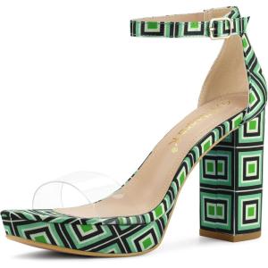 imageAllegra K Womens Printed Clear Platform Chunky Heel SandalsGreen