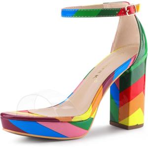 imageAllegra K Womens Printed Clear Platform Chunky Heel SandalsRainbow