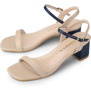 imageAllegra K Womens Slingback Buckle Chunky Heels TwoTone SandalsBeige