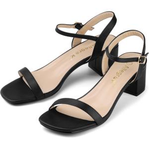 imageAllegra K Womens Slingback Buckle Chunky Heels TwoTone SandalsBlack