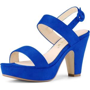 imageAllegra K Womens Slingback Platform Heels Chunky High Heel SandalsDeep Blue