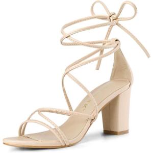imageAllegra K Womens Strappy Lace Up Chunky Heeled SandalsBeige