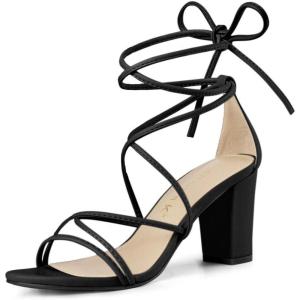 imageAllegra K Womens Strappy Lace Up Chunky Heeled SandalsBlack