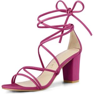 imageAllegra K Womens Strappy Lace Up Chunky Heeled SandalsHot Pink