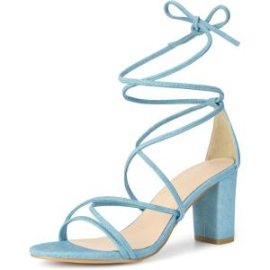 imageAllegra K Womens Strappy Lace Up Chunky Heeled SandalsLight Blue