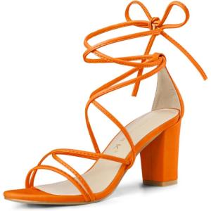imageAllegra K Womens Strappy Lace Up Chunky Heeled SandalsOrange