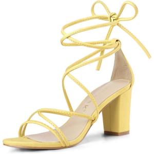 imageAllegra K Womens Strappy Lace Up Chunky Heeled SandalsYellow