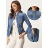 imageAllegra K Casual Denim Jacket for Womens Classic Stand Collar Long Sleeve Jean JacketBlue