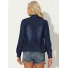imageAllegra K Casual Denim Jacket for Womens Classic Stand Collar Long Sleeve Jean JacketDark Blue