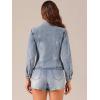 imageAllegra K Casual Denim Jacket for Womens Classic Stand Collar Long Sleeve Jean JacketGrey Blue