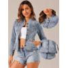 imageAllegra K Casual Denim Jacket for Womens Classic Stand Collar Long Sleeve Jean JacketGrey Blue