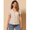 imageAllegra K Womens Polka Dots Short Sleeve Button Up Vintage 1950s BlouseBeige