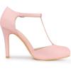 imageAllegra K Womens Rounded Toe Stiletto Heel TStrap Dress PumpsPink