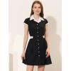 imageAllegra K Womens Vintage Button Down Shirt Dress Notch Lapel Short Sleeve Belted Office Mini Short DressesBlack