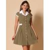 imageAllegra K Womens Vintage Button Down Shirt Dress Notch Lapel Short Sleeve Belted Office Mini Short DressesBrown