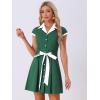 imageAllegra K Womens Vintage Button Down Shirt Dress Notch Lapel Short Sleeve Belted Office Mini Short DressesDark Green