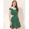 imageAllegra K Womens Vintage Button Down Shirt Dress Notch Lapel Short Sleeve Belted Office Mini Short DressesGreen
