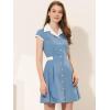 imageAllegra K Womens Vintage Button Down Shirt Dress Notch Lapel Short Sleeve Belted Office Mini Short DressesGrey Blue