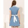imageAllegra K Womens Vintage Button Down Shirt Dress Notch Lapel Short Sleeve Belted Office Mini Short DressesGrey Blue