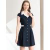 imageAllegra K Womens Vintage Button Down Shirt Dress Notch Lapel Short Sleeve Belted Office Mini Short DressesNavy Blue