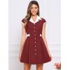 imageAllegra K Womens Vintage Button Down Shirt Dress Notch Lapel Short Sleeve Belted Office Mini Short DressesWine Red