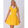imageAllegra K Womens Vintage Button Down Shirt Dress Notch Lapel Short Sleeve Belted Office Mini Short DressesYellow