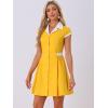 imageAllegra K Womens Vintage Button Down Shirt Dress Notch Lapel Short Sleeve Belted Office Mini Short DressesYellow