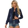 imageAllegra K Casual Denim Jacket for Womens Classic Stand Collar Long Sleeve Jean JacketDark Blue