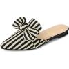 imageAllegra K Womens Pointed Toe Slip on Flat Stripe Bow Slides MulesBlack