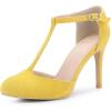 imageAllegra K Womens Rounded Toe Stiletto Heel TStrap Dress PumpsYellow