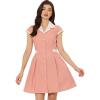 imageAllegra K Womens Vintage Button Down Shirt Dress Notch Lapel Short Sleeve Belted Office Mini Short DressesPink