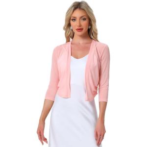 imageAllegra K Sheer Mesh Bolero Shrugs for Womens Elegant 34 Sleeve Lightweight Cropped CardiganPink