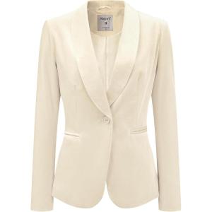 imageAllegra K Womens Halloween Christmas Office Coat Solid Shawl Collar 1 Button Velvet BlazerBeige White