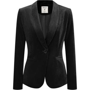 imageAllegra K Womens Halloween Christmas Office Coat Solid Shawl Collar 1 Button Velvet BlazerBlack