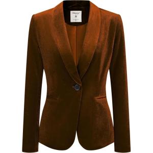 imageAllegra K Womens Halloween Christmas Office Coat Solid Shawl Collar 1 Button Velvet BlazerBrown