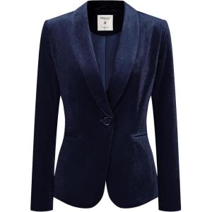 imageAllegra K Womens Halloween Christmas Office Coat Solid Shawl Collar 1 Button Velvet BlazerDark Blue