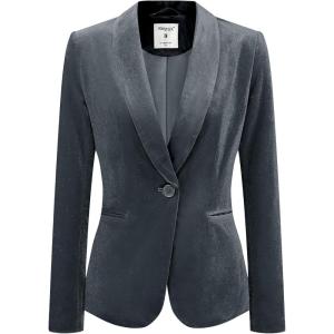 imageAllegra K Womens Halloween Christmas Office Coat Solid Shawl Collar 1 Button Velvet BlazerDark Grey