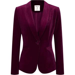 imageAllegra K Womens Halloween Christmas Office Coat Solid Shawl Collar 1 Button Velvet BlazerDark Red