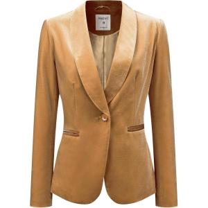 imageAllegra K Womens Halloween Christmas Office Coat Solid Shawl Collar 1 Button Velvet BlazerDark Yellow
