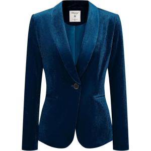 imageAllegra K Womens Halloween Christmas Office Coat Solid Shawl Collar 1 Button Velvet BlazerDeep Blue