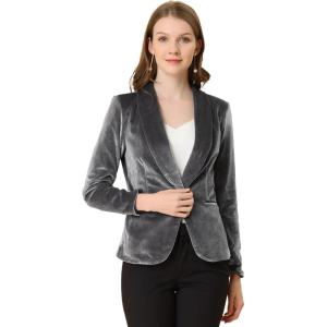 imageAllegra K Womens Halloween Christmas Office Coat Solid Shawl Collar 1 Button Velvet BlazerGray