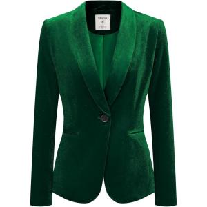 imageAllegra K Womens Halloween Christmas Office Coat Solid Shawl Collar 1 Button Velvet BlazerGreen