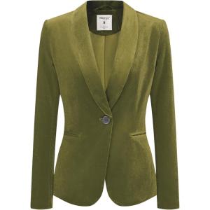 imageAllegra K Womens Halloween Christmas Office Coat Solid Shawl Collar 1 Button Velvet BlazerGreen Yellow