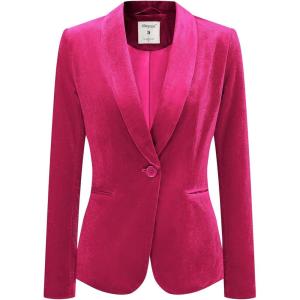 imageAllegra K Womens Halloween Christmas Office Coat Solid Shawl Collar 1 Button Velvet BlazerHot Pink