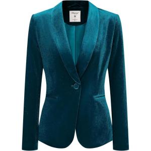imageAllegra K Womens Halloween Christmas Office Coat Solid Shawl Collar 1 Button Velvet BlazerLake Blue