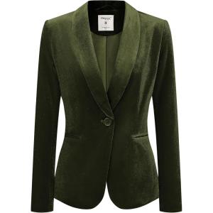 imageAllegra K Womens Halloween Christmas Office Coat Solid Shawl Collar 1 Button Velvet BlazerOlive Green